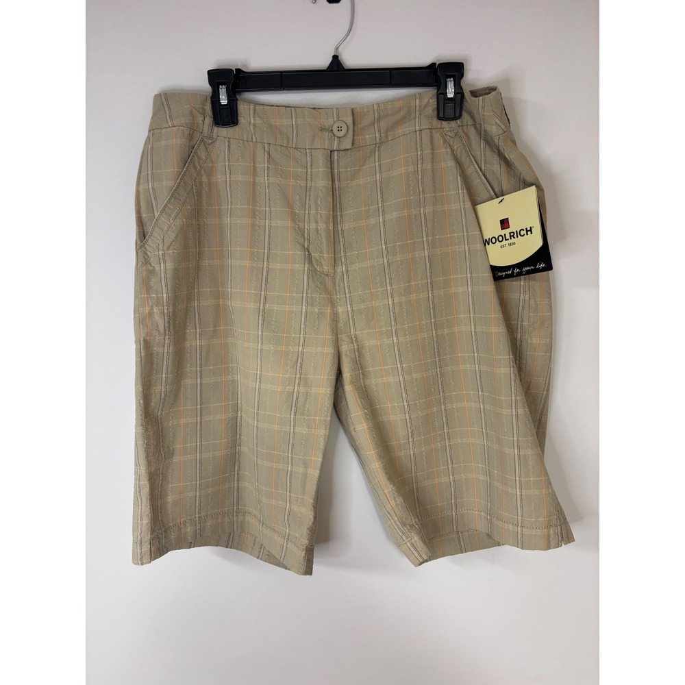 Woolrich Plaid Bermuda Shorts Khaki Beige Cotton Blend Size 14